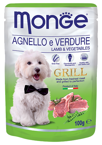 Monge Dog Grill Pouch Влажный корм с кусочками свежайшего мяса ягненка и овощами - 5