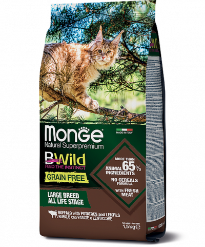 Monge Cat BWild GRAIN FREE беззерновой корм из мяса буйвола для крупных кошек всех возрастов - 5