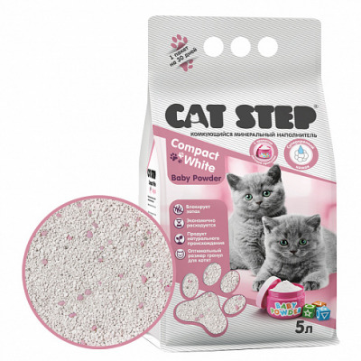 Наполнитель для котят комкующийся минеральный CAT STEP Compact White Baby Powder - 5