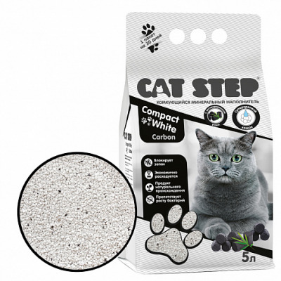 Наполнитель комкующийся минеральный CAT STEP Compact White Carbon - 5