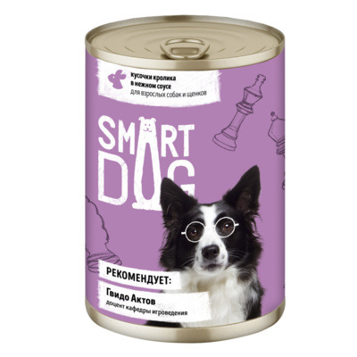 Smart Dog консервы для взрослых собак и щенков кусочки кролика в нежном соусе - 5