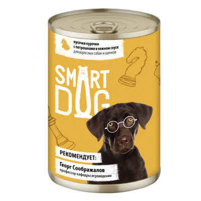 Smart Dog консервы для взрослых собак и щенков кусочки курочки с потрошками в нежном соусе - 5