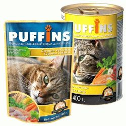 PUFFINS консервы для кошек в желе кусочки Курица