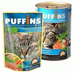 PUFFINS пауч в желе Рыбное ассорти для кошек 100г