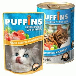 PUFFINS пауч в соусе Рыбное ассорти для кошек 100г