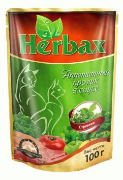 Herbax пауч  для кошек аппетитный кролик соус с травами 100гр