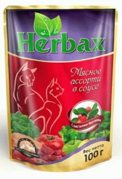 Herbax пауч  для кошек мясное ассорти соус с листьями брусники 100гр