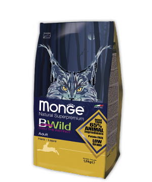 Monge Cat BWild LOW GRAIN низкозерновой корм из мяса зайца для взрослых кошек
