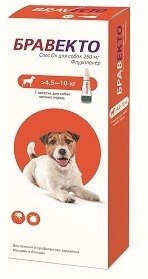 Intervet Бравекто капли спот-он от блох и клещей для собак 4,5-10 кг