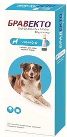 Intervet Бравекто капли спот-он от блох и клещей для собак 20 - 40 кг