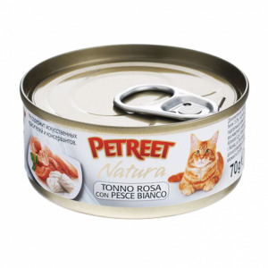Petreet консервы для кошек кусочки розового тунца с рыбой дорада