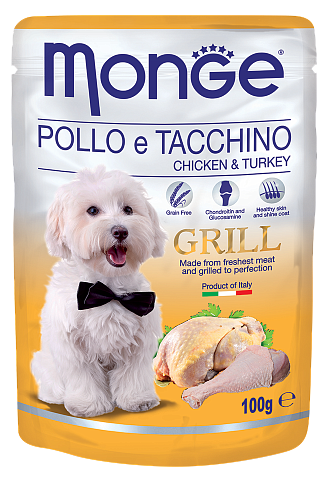 Monge Dog Grill Pouch Влажный корм с кусочками свежайшего мяса курицы и индейки - 5