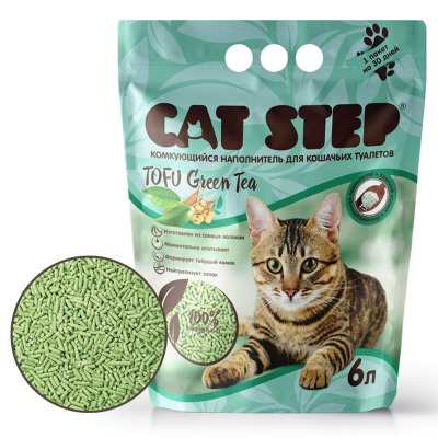 Cat Step Tofu Green Tea Наполнитель для кошачьих туалетов, растительный комкующийся - 5