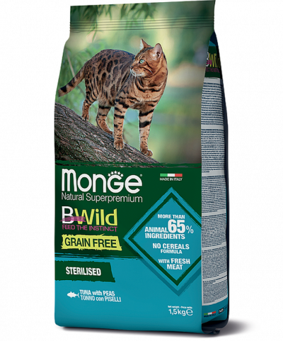 Monge Cat BWild GRAIN FREE беззерновой корм из тунца и гороха для стерилизованных кошек - 5
