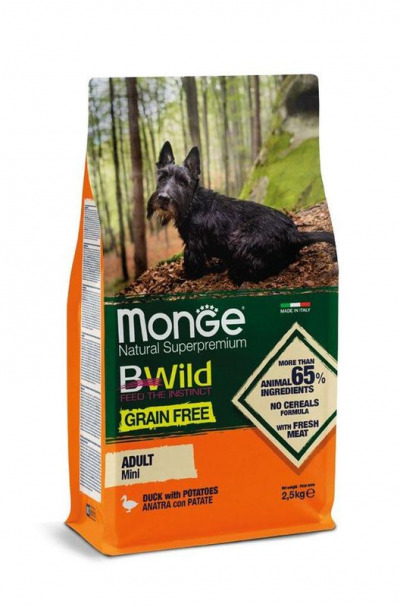 Monge Dog BWild GRAIN FREE Mini беззерновой корм из мяса утки с картофелем для взрослых собак мелких пород - 5