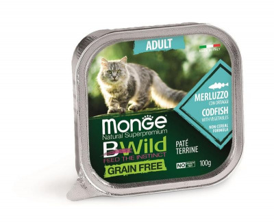 Monge Cat BWild GRAIN FREE беззерновые консервы из трески с овощами для взрослых кошек - 5