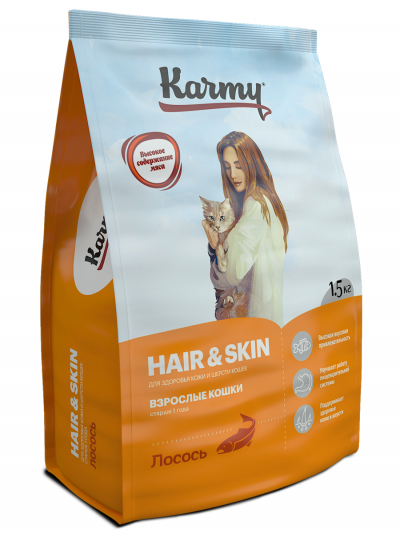 Karmy Корм сухой для взрослых кошек старше 1 года, поддерживающий здоровье кожи и шерсти с Лососем - 5