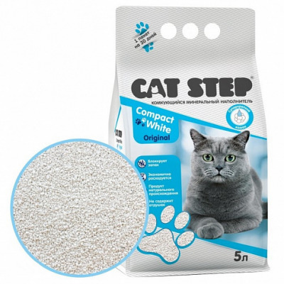 Наполнитель комкующийся минеральный CAT STEP Compact White Original - 5