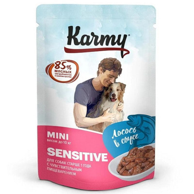 Karmy Влажный корм для взрослых собак мелких и миниатюрных пород с чувствительным пищеварением с лососем в соусе - 5