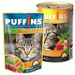PUFFINS консервы для кошек в желе кусочки Мясное ассорти