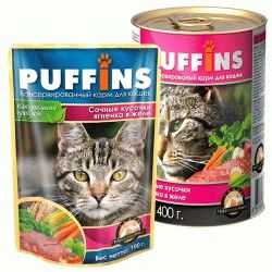 PUFFINS консервы для кошек в желе кусочки Ягненок