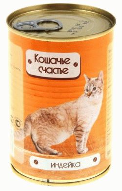 Кошачье счастье консервы для кошек  Индейка 410гр