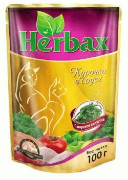 Herbax пауч  для кошек курочка соус с морской капустой 100гр
