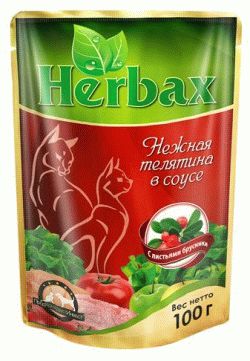 Herbax пауч  для кошек нежная телятина соус с листьями брусники 100гр