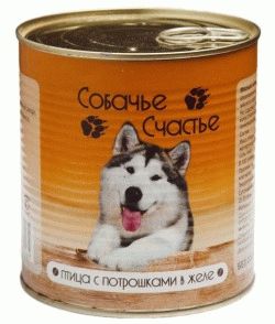 Собачье счастье Консервы для собак в желе Птица/Потрошки 750гр