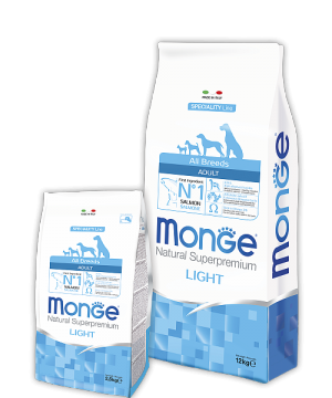 Monge Speciality LIGHT Низкокалорийный корм с лососем и рисом для взрослых собак всех пород