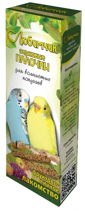 Любимчик Палочки Фруктово-яичное лакомство для волнистых попугаев