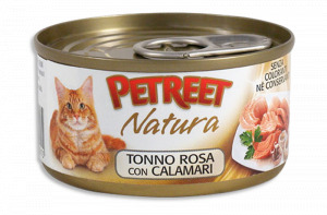 Petreet консервы для кошек кусочки розового тунца с кальмарами
