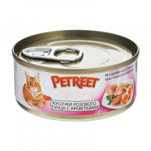 Petreet консервы для кошек кусочки розового тунца с креветками