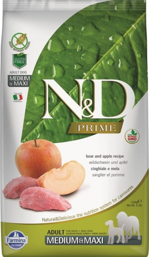 Farmina N&D Prime Полнорационный беззерновой корм для взрослых собак средних и крупных пород, кабан и яблоко