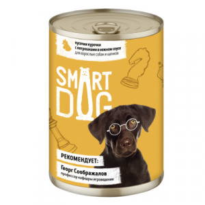 Smart Dog консервы для взрослых собак и щенков кусочки курочки с потрошками в нежном соусе